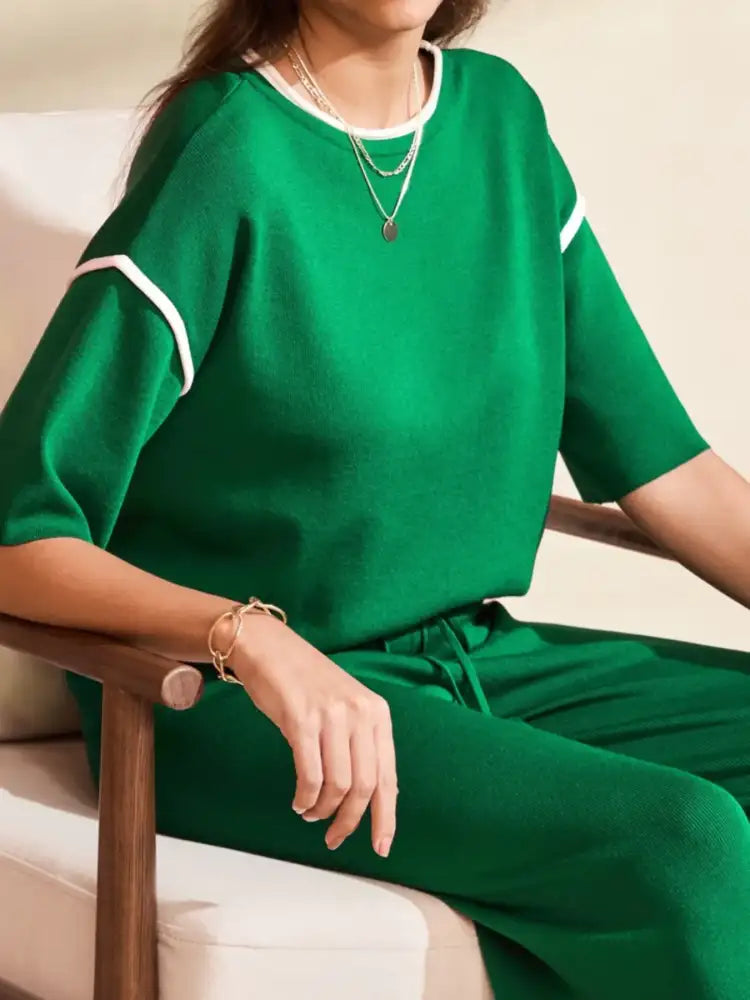 Contrast Trim T-Shirt and Drawstring Pants Set