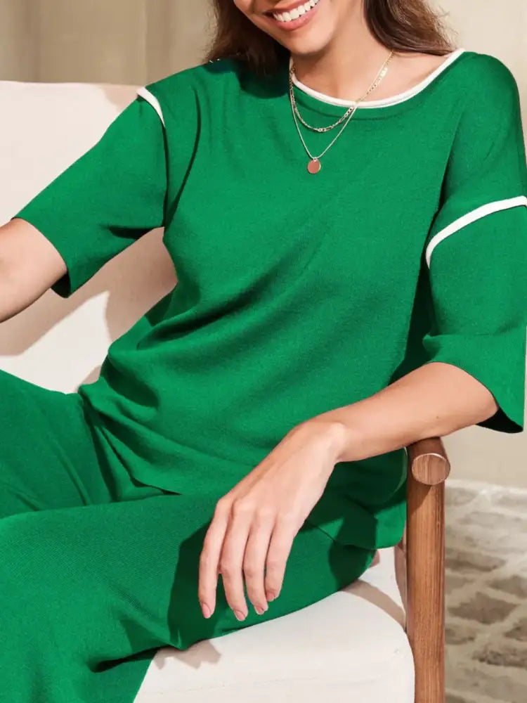 Contrast Trim T-Shirt and Drawstring Pants Set