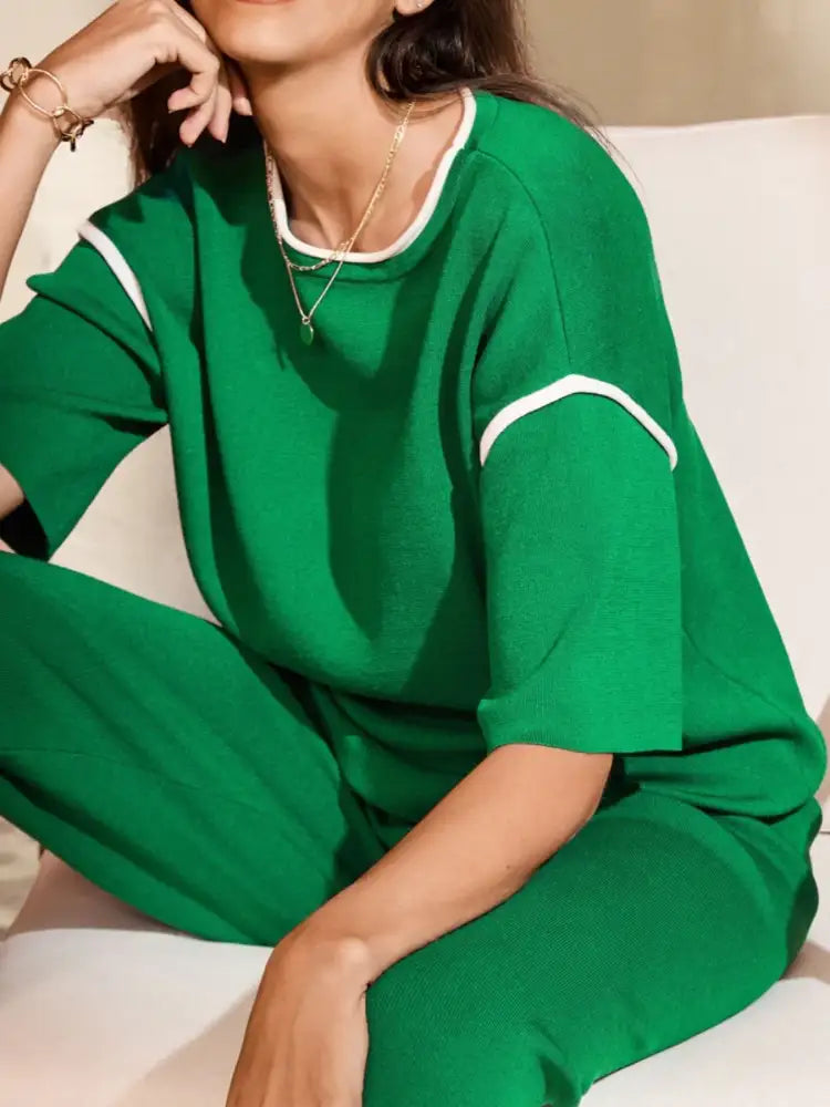 Contrast Trim T-Shirt and Drawstring Pants Set