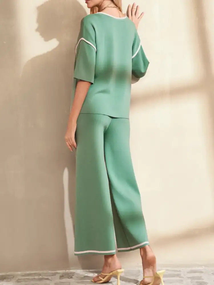 Contrast Trim T-Shirt and Drawstring Pants Set