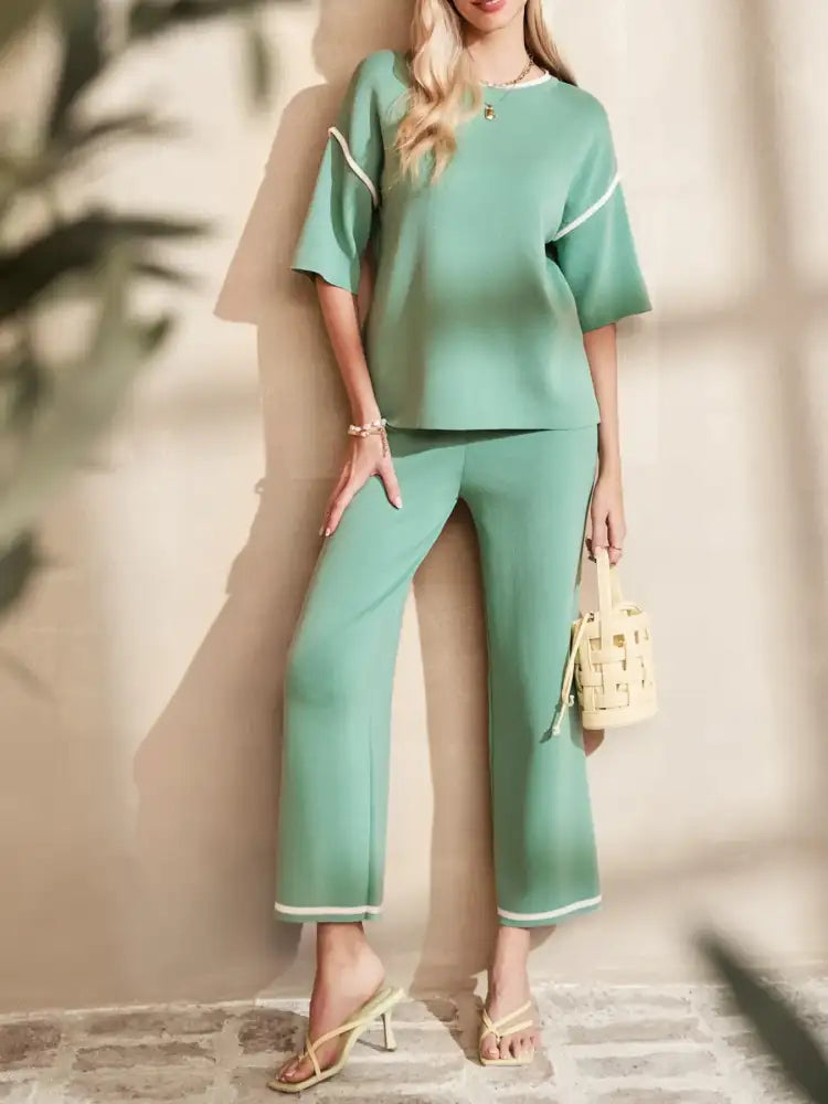 Contrast Trim T-Shirt and Drawstring Pants Set