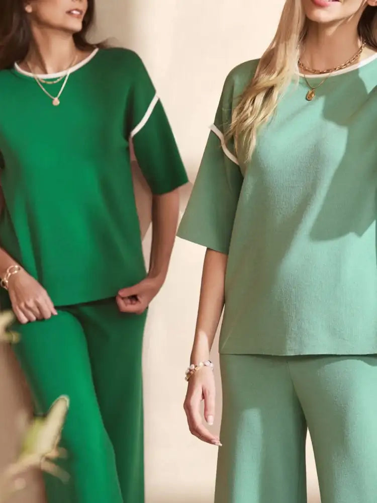 Contrast Trim T-Shirt and Drawstring Pants Set