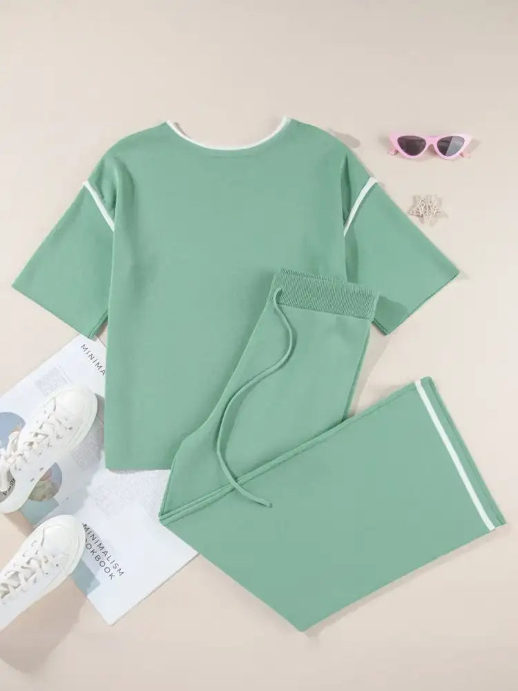 Contrast Trim T-Shirt and Drawstring Pants Set