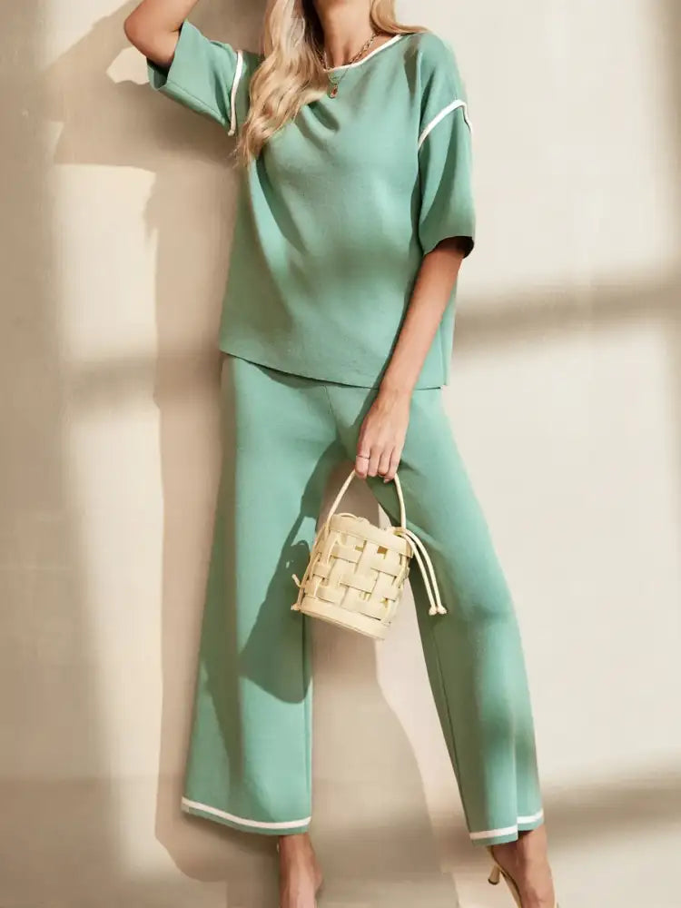 Contrast Trim T-Shirt and Drawstring Pants Set