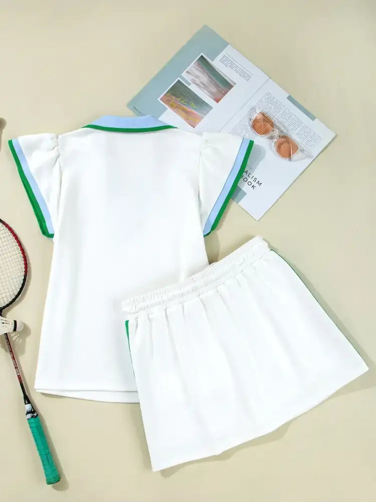 Contrast Trim Top and Mini Skirt Set