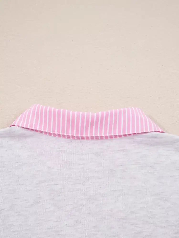 Contrasted Trim Frilled Collar Drop Shoulder Top and Drawstring Pant Set