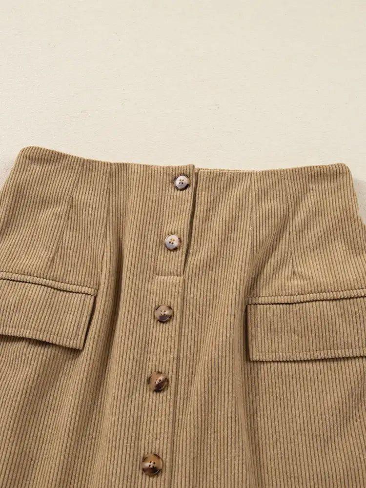 Corduroy Buttoned Front Mini Skirt