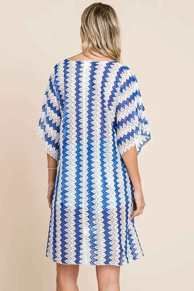 Cotton Bleu by Nu Lab Tied Striped Plunge Half Sleeve Cover-Up