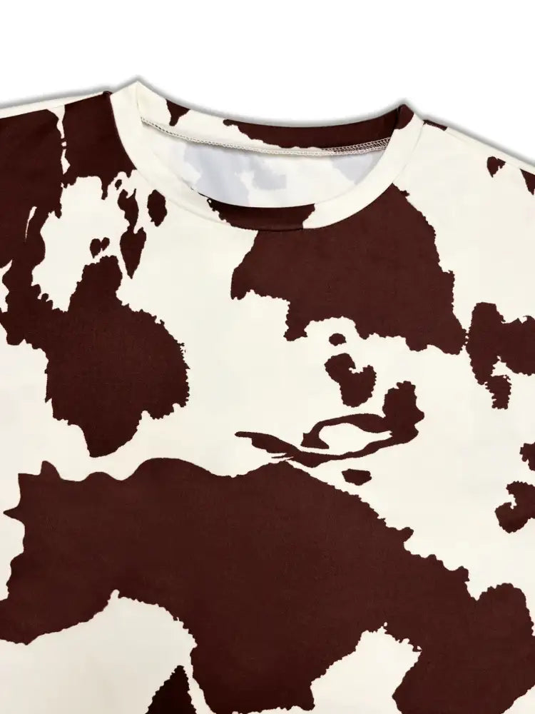 Cow Print T-Shirt and Drawstring Shorts Set