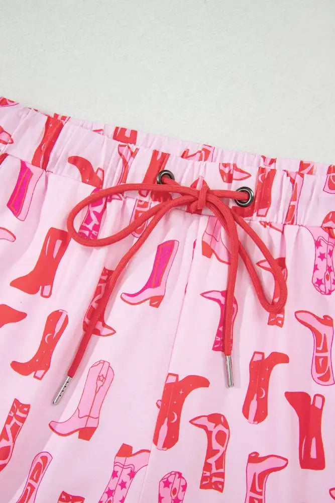 Cowgirl Boots Printed Shirt and Shorts Set