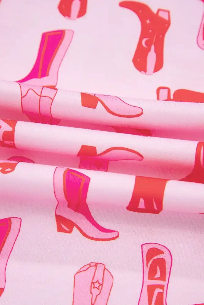 Cowgirl Boots Printed Shirt and Shorts Set
