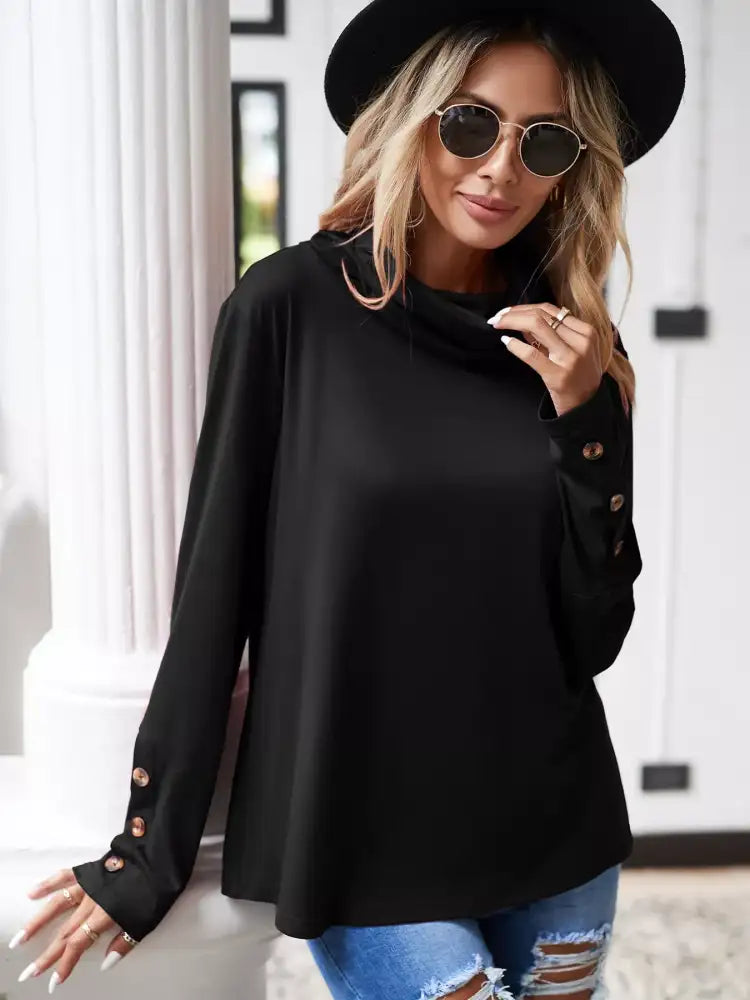 Cowl Neck Long Sleeve Blouse
