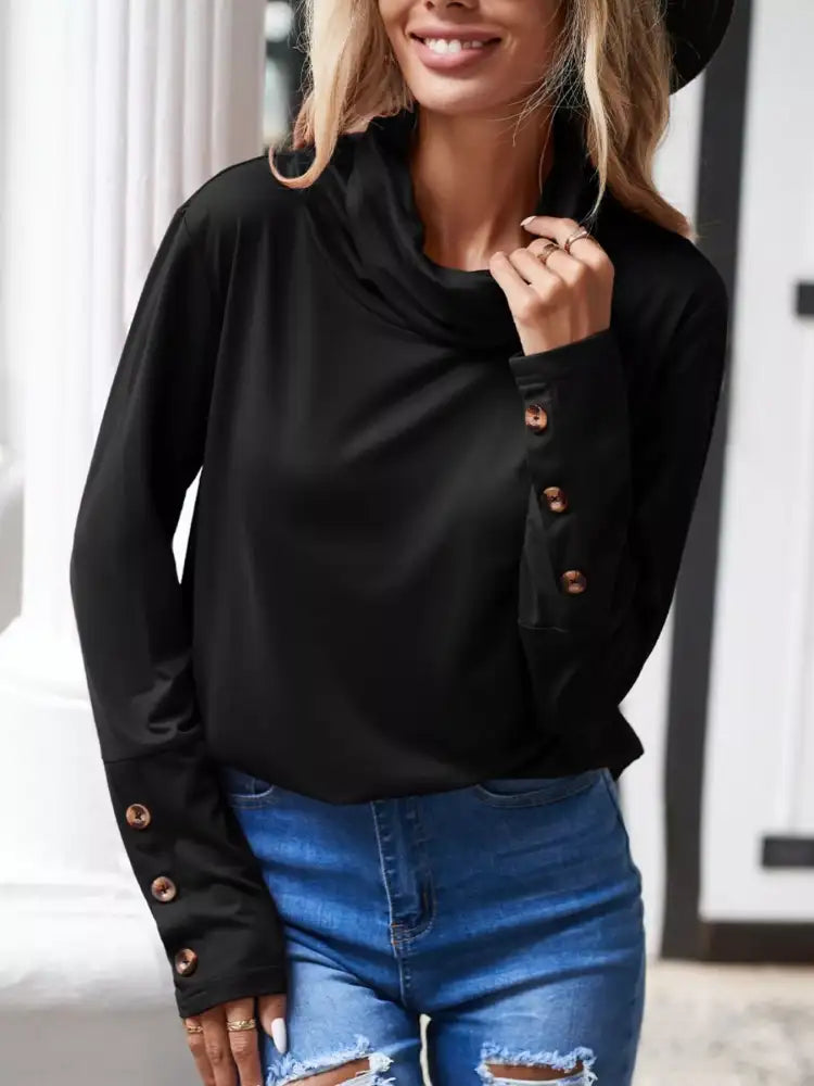 Cowl Neck Long Sleeve Blouse