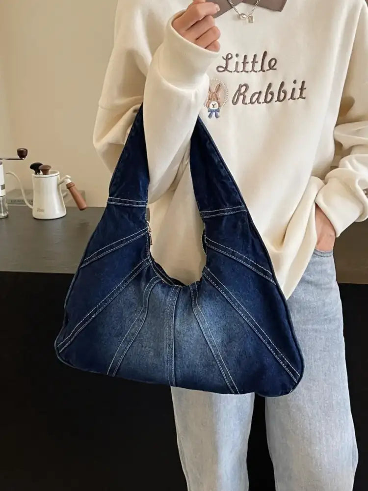 Crescent Shaped Denim Shoulder Bag
