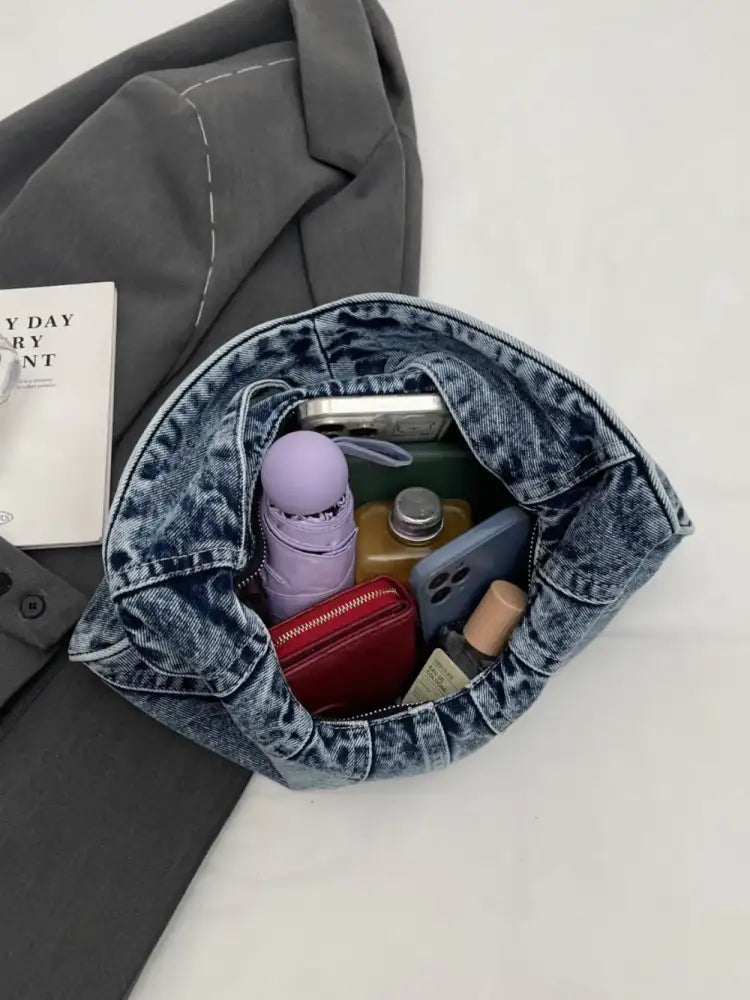 Crescent Shaped Denim Shoulder Bag