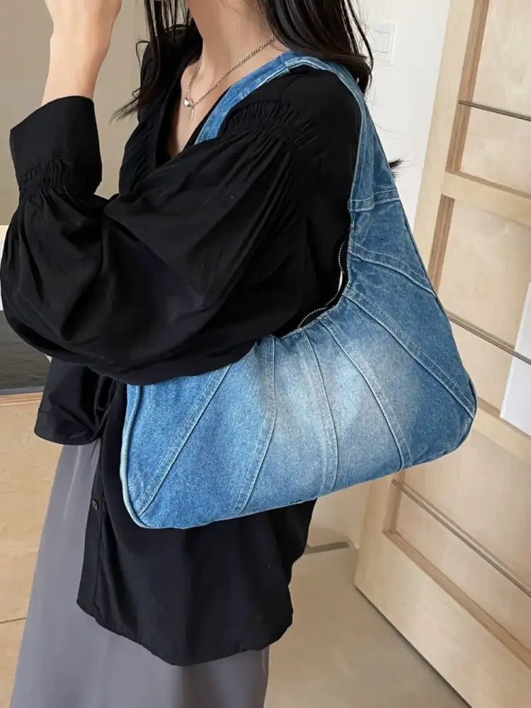 Crescent Shaped Denim Shoulder Bag