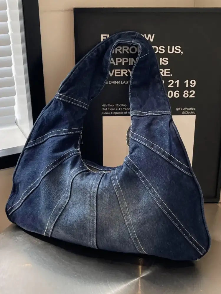 Crescent Shaped Denim Shoulder Bag