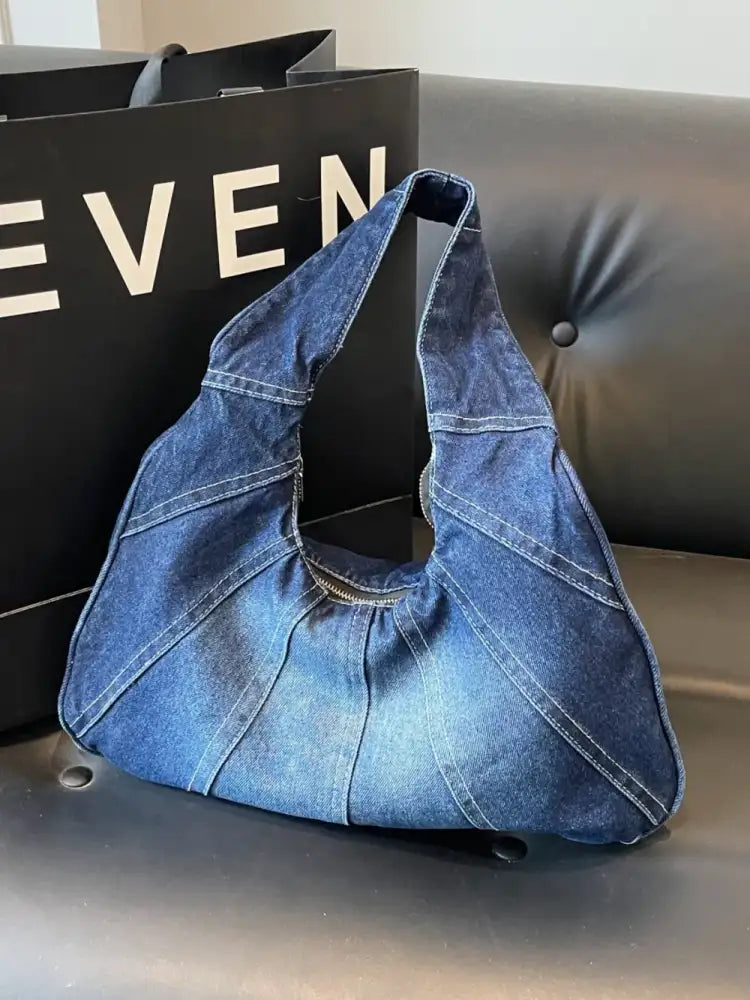 Crescent Shaped Denim Shoulder Bag