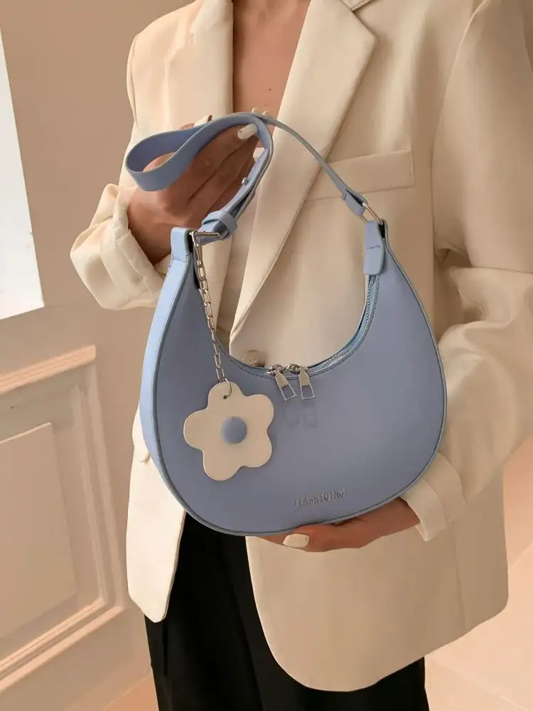 Crescent Shoulder Bag with Flower Charm