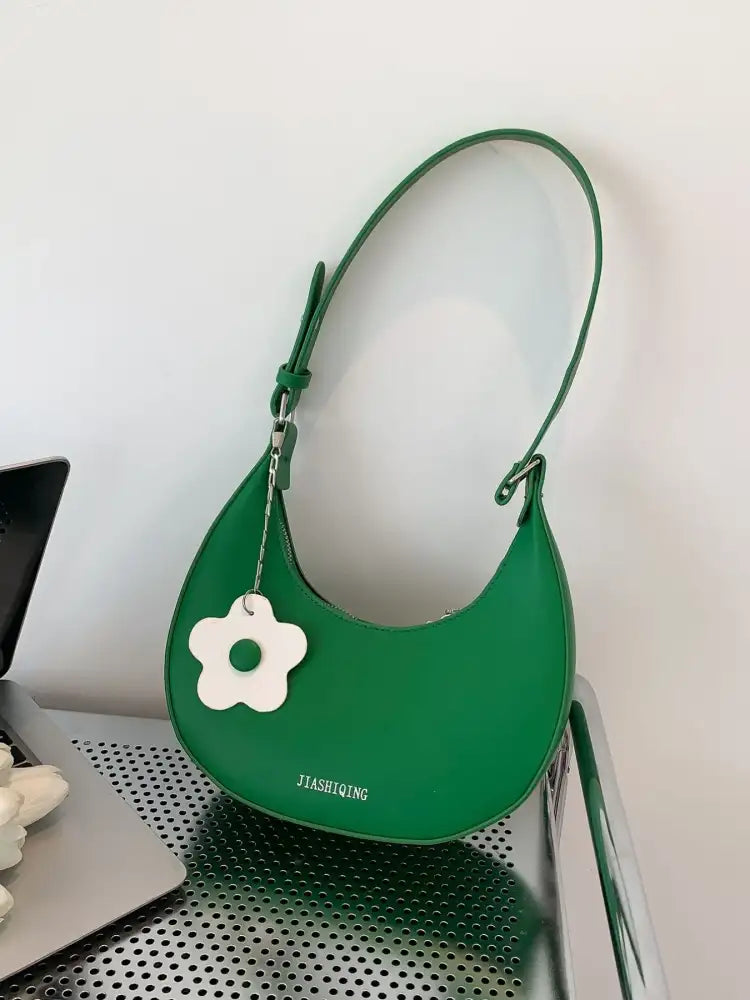 Crescent Shoulder Bag with Flower Charm