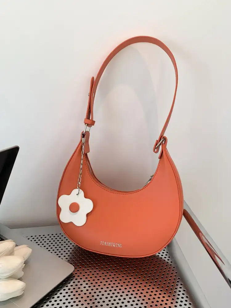 Crescent Shoulder Bag with Flower Charm