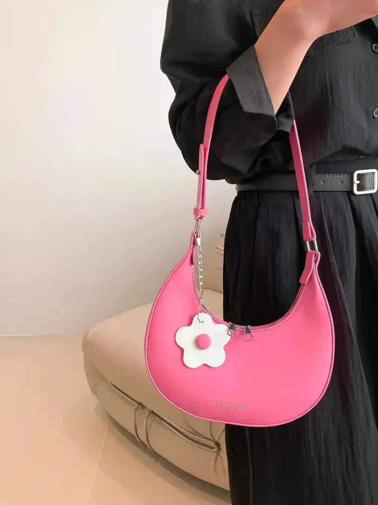 Crescent Shoulder Bag with Flower Charm