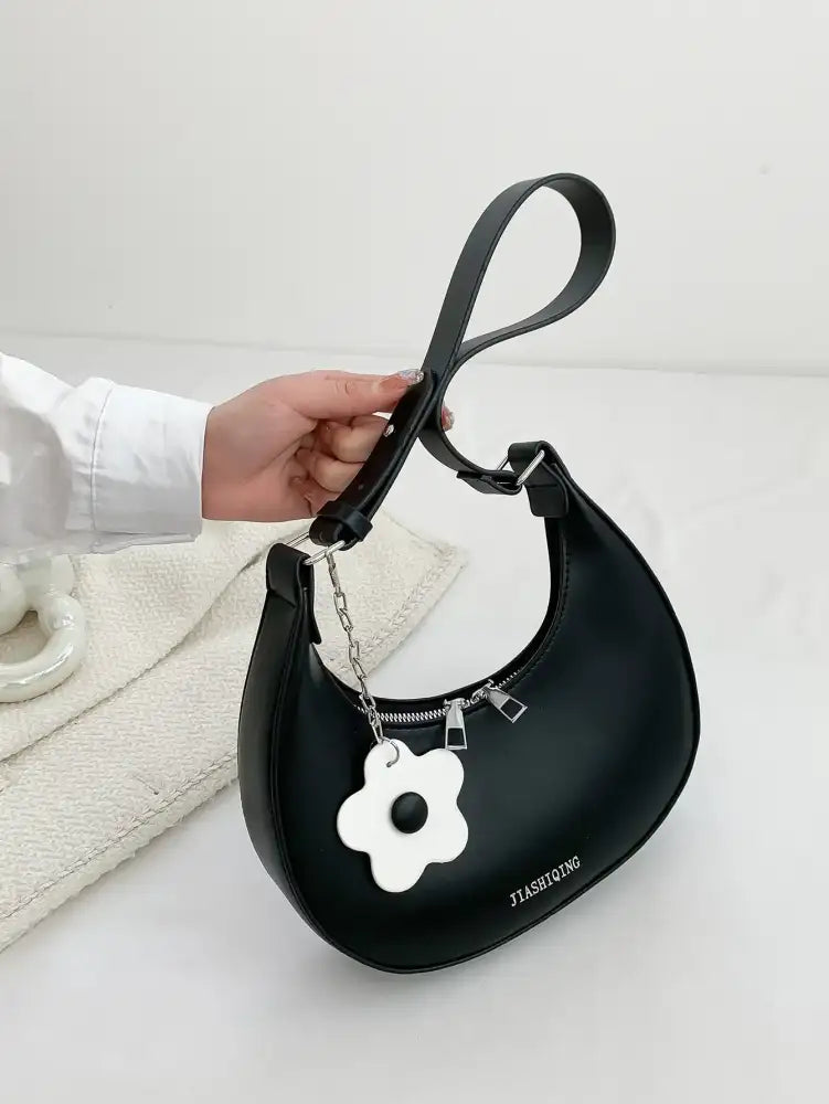 Crescent Shoulder Bag with Flower Charm