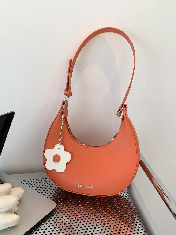 Crescent Shoulder Bag with Flower Charm