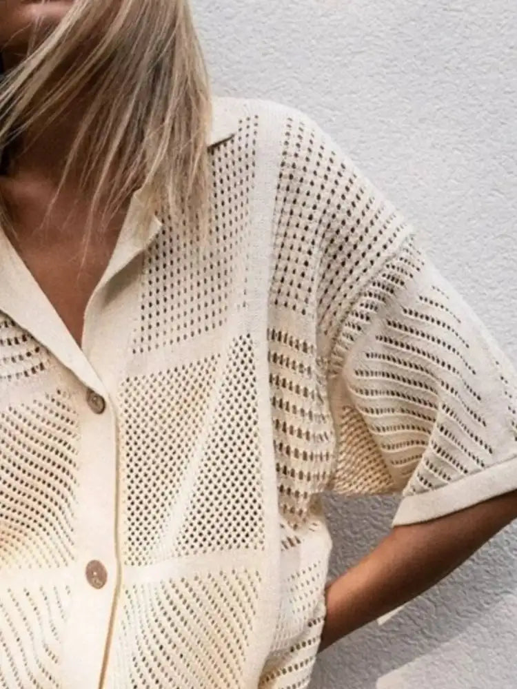 Crochet Button Up Top and Shorts Set