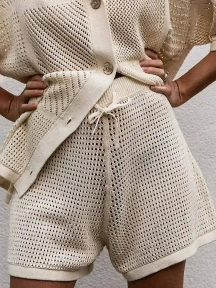 Crochet Button Up Top and Shorts Set