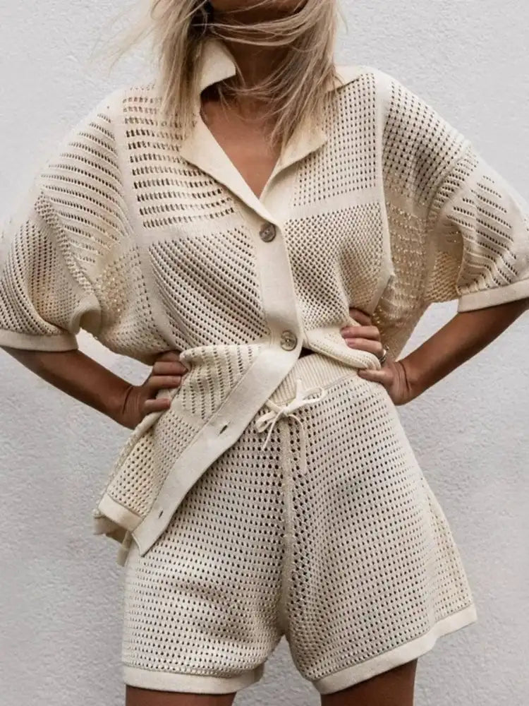 Crochet Button Up Top and Shorts Set