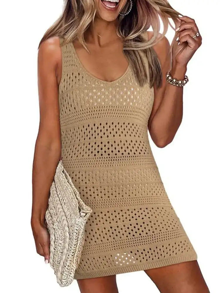 Crochet Knit Cover-Up Dress with Side Slit