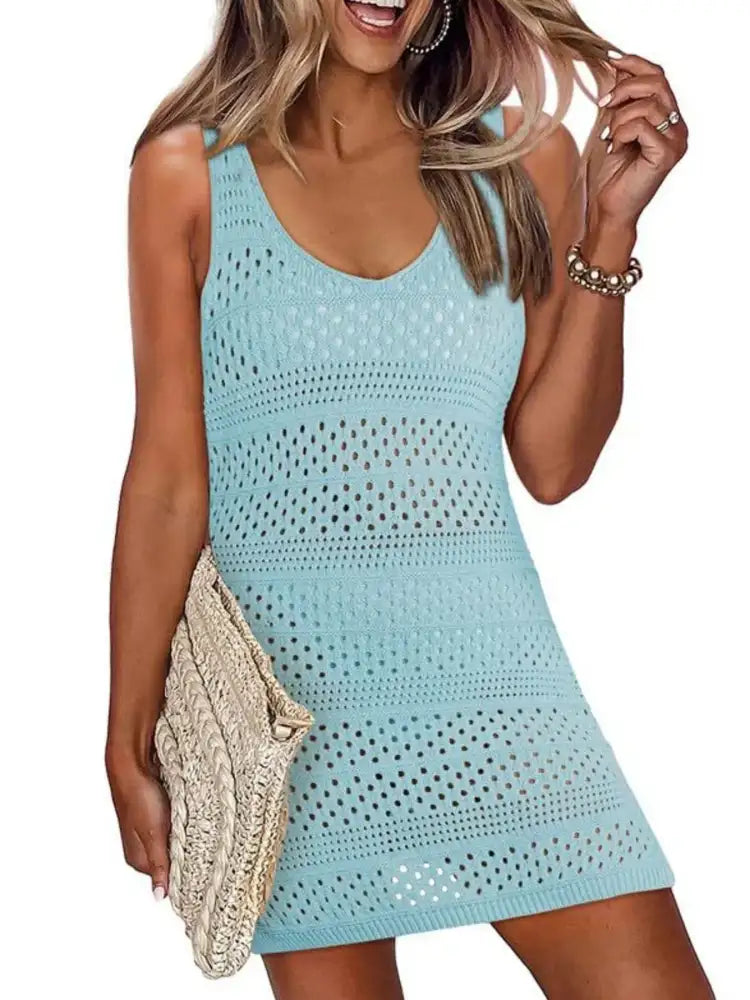 Crochet Knit Cover-Up Dress with Side Slit