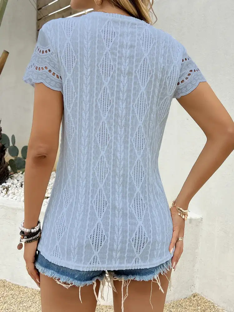 Crochet Lace Short Sleeve T-Shirt