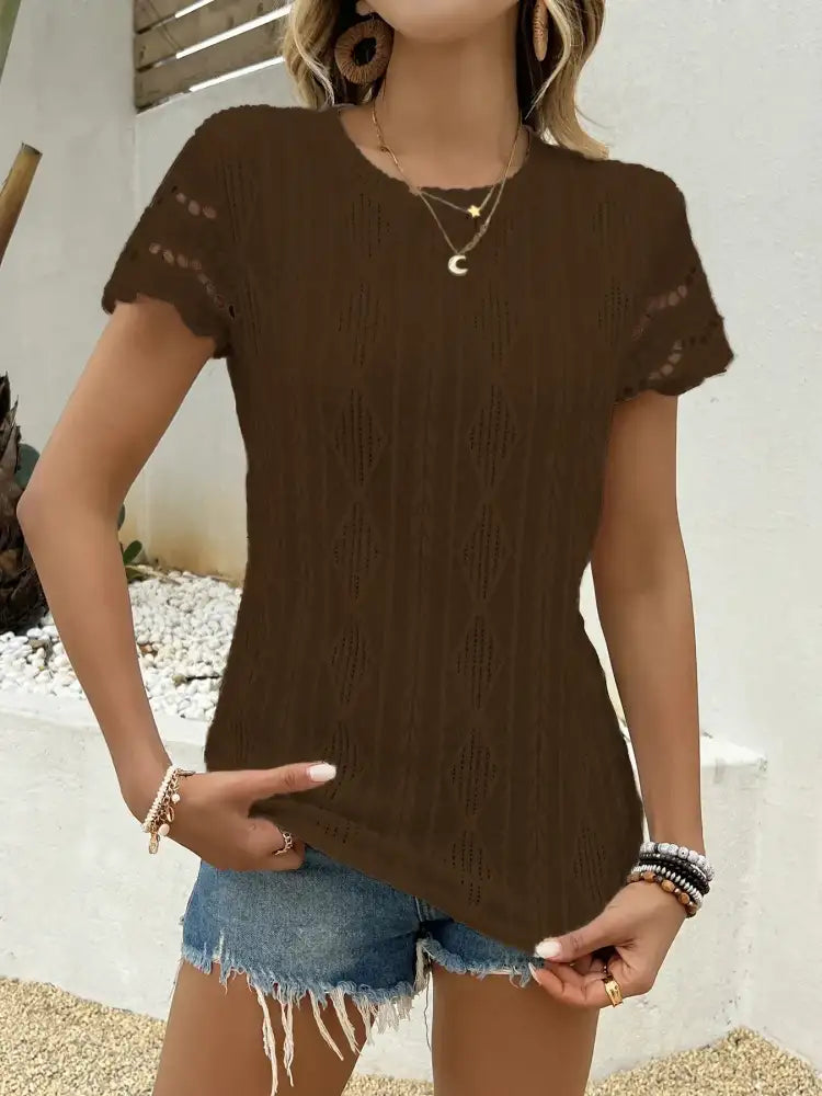 Crochet Lace Short Sleeve T-Shirt