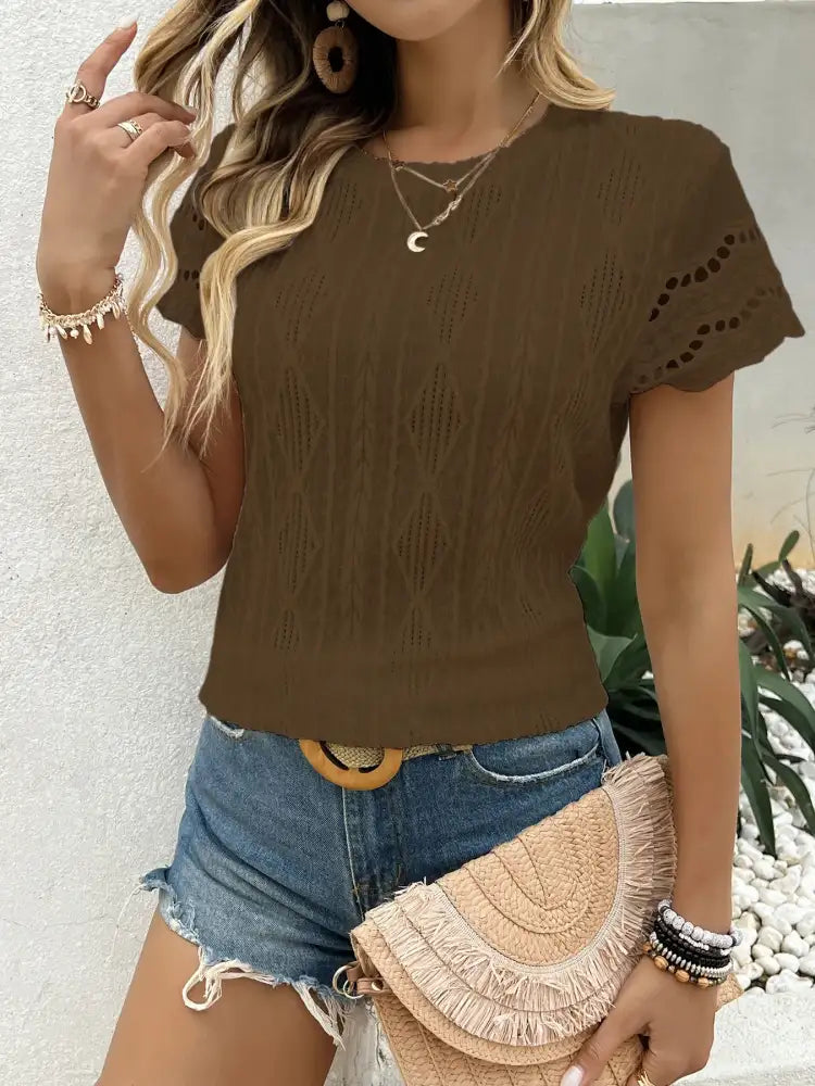 Crochet Lace Short Sleeve T-Shirt