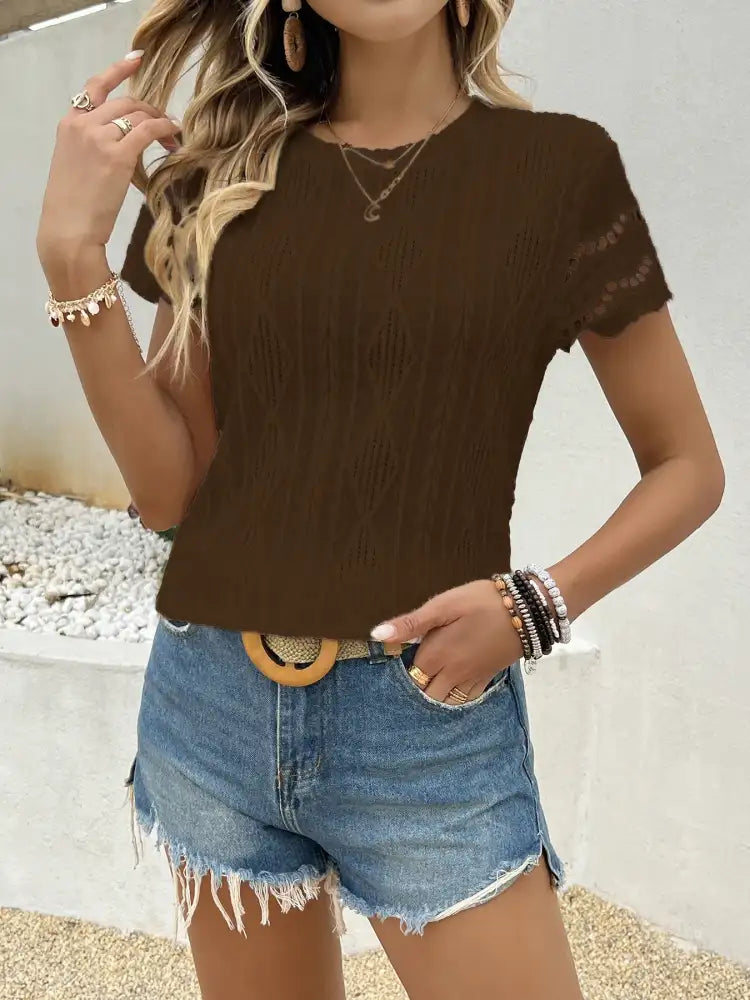 Crochet Lace Short Sleeve T-Shirt