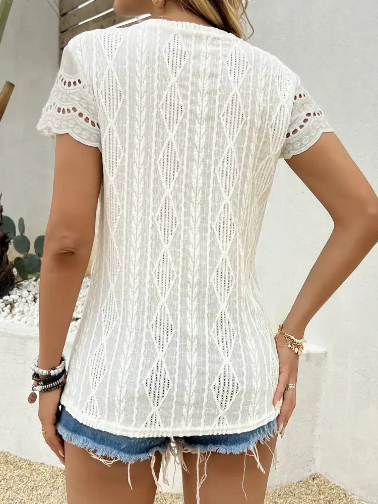 Crochet Lace Short Sleeve T-Shirt