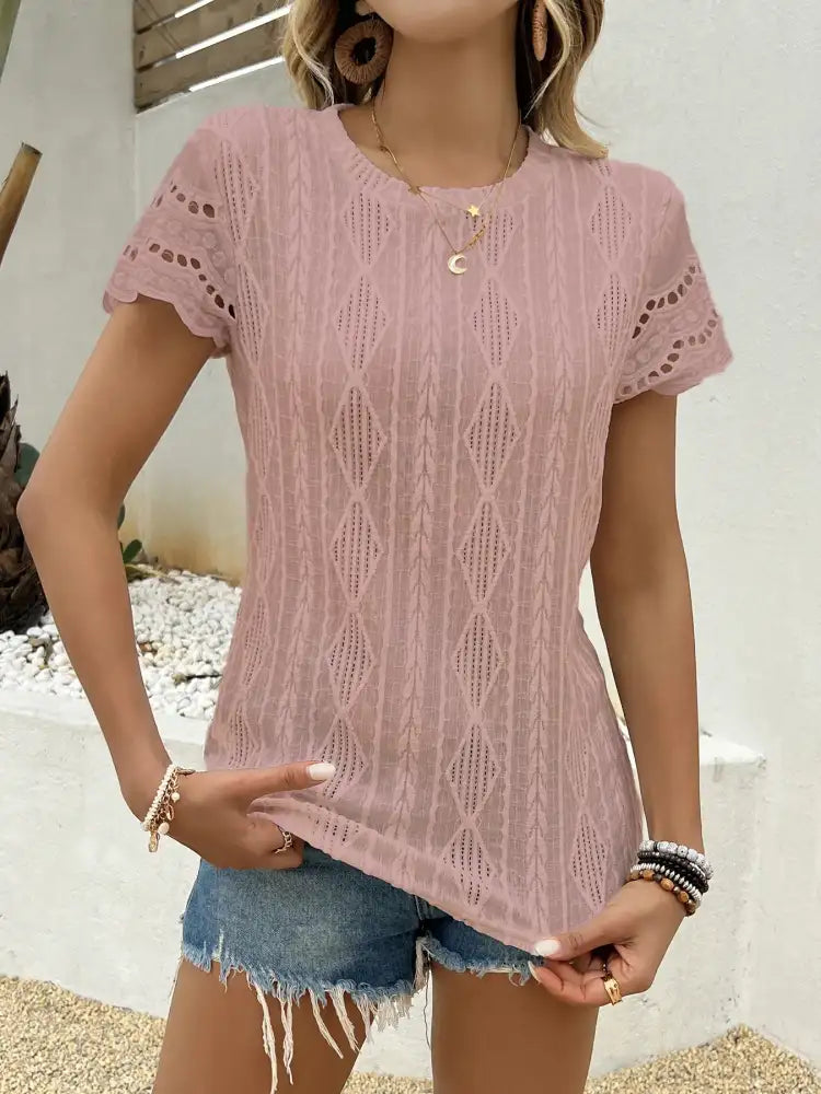 Crochet Lace Short Sleeve T-Shirt