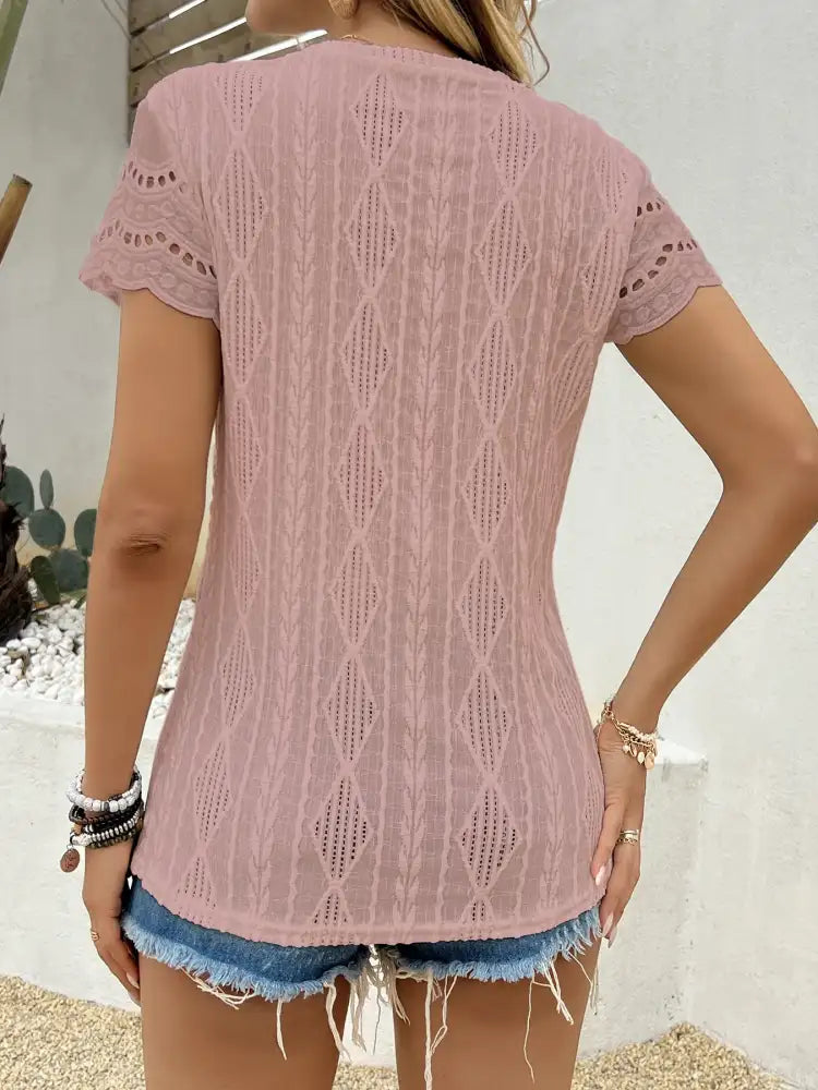 Crochet Lace Short Sleeve T-Shirt
