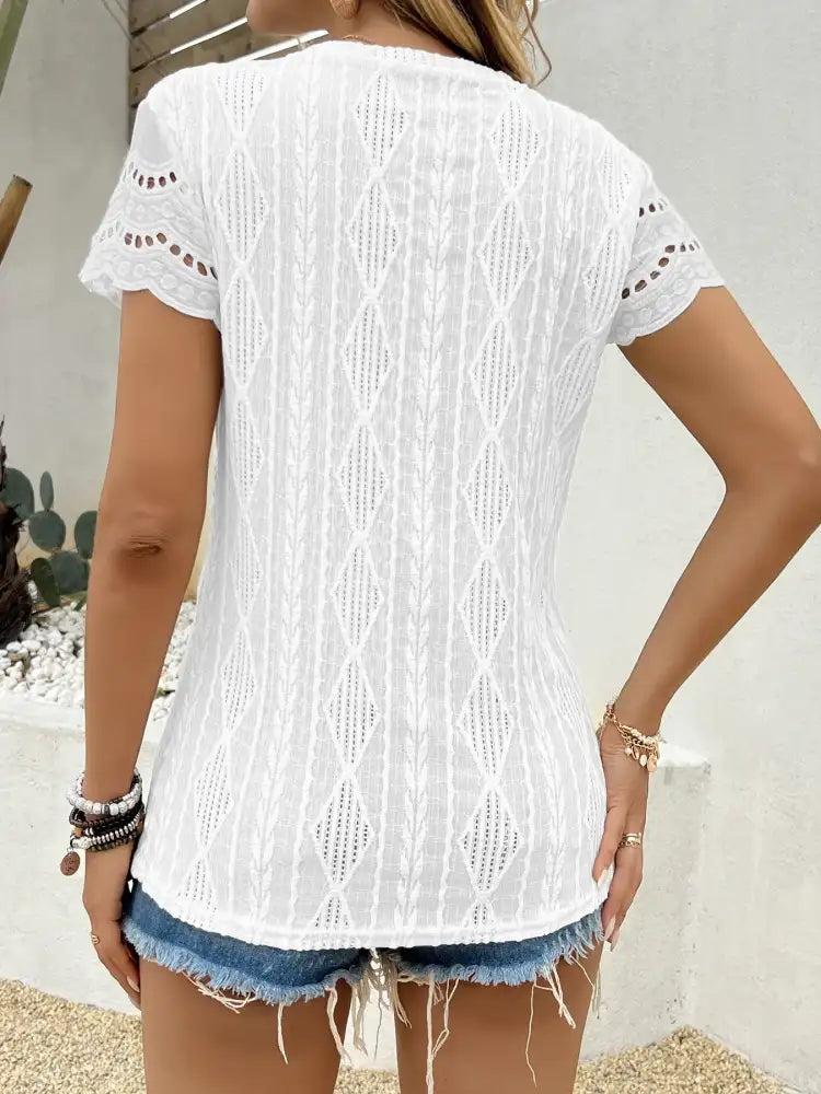 Crochet Lace Short Sleeve T-Shirt