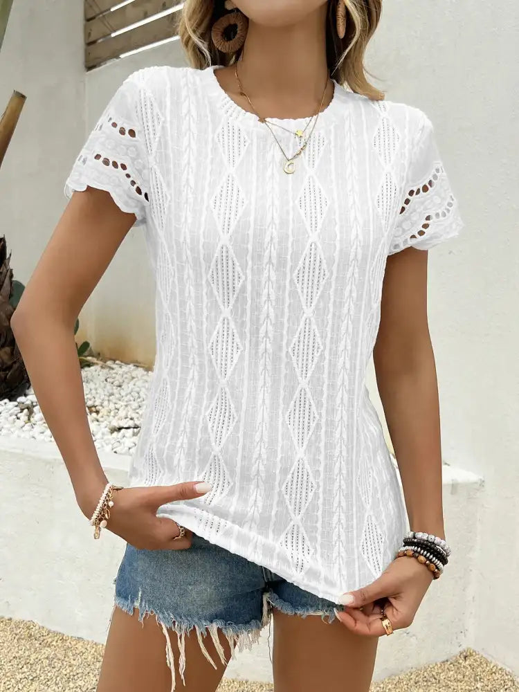 Crochet Lace Short Sleeve T-Shirt