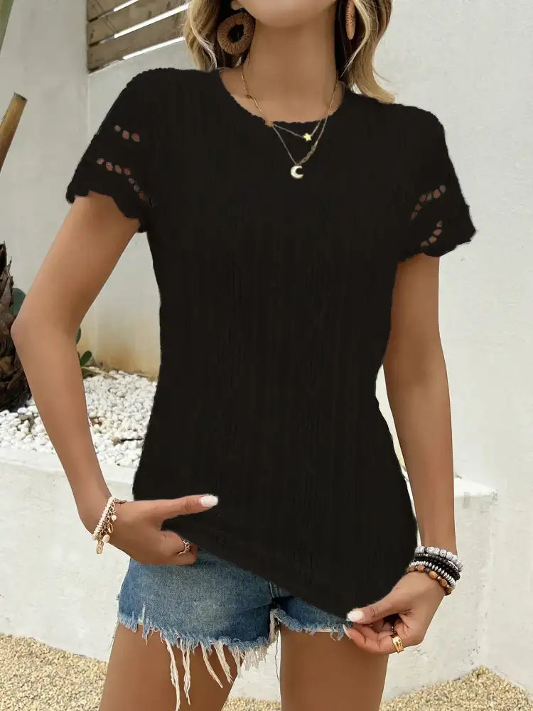 Crochet Lace Short Sleeve T-Shirt