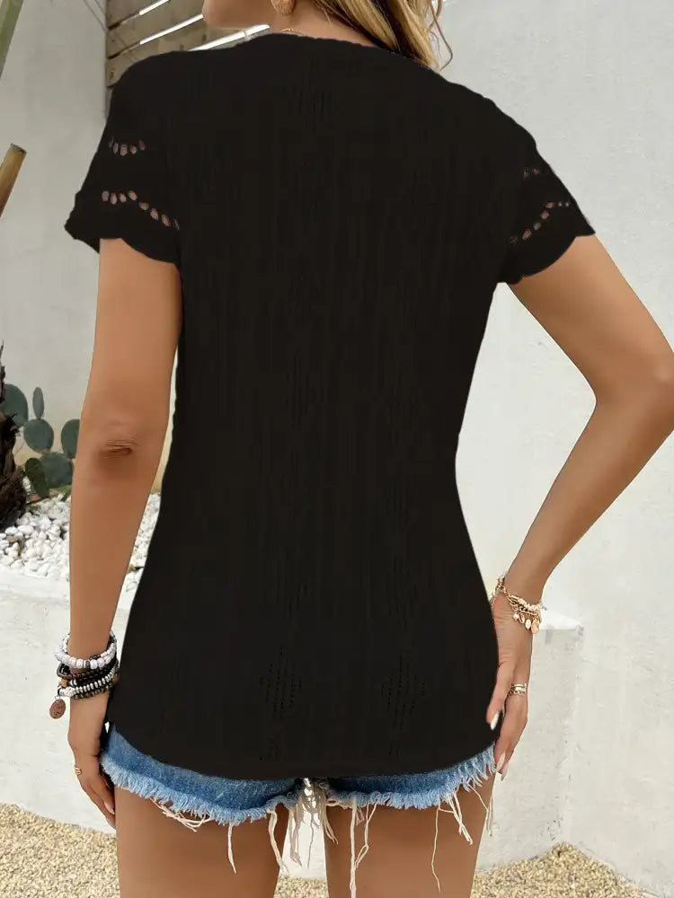 Crochet Lace Short Sleeve T-Shirt