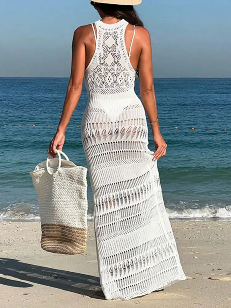 Crochet Sleeveless Split Cover-Up Maxi Dress