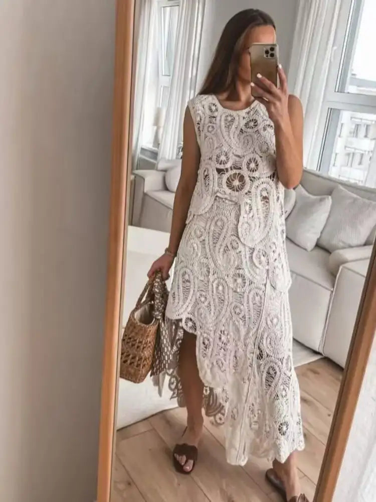 Crochet Sleeveless Tank and Skirt Set