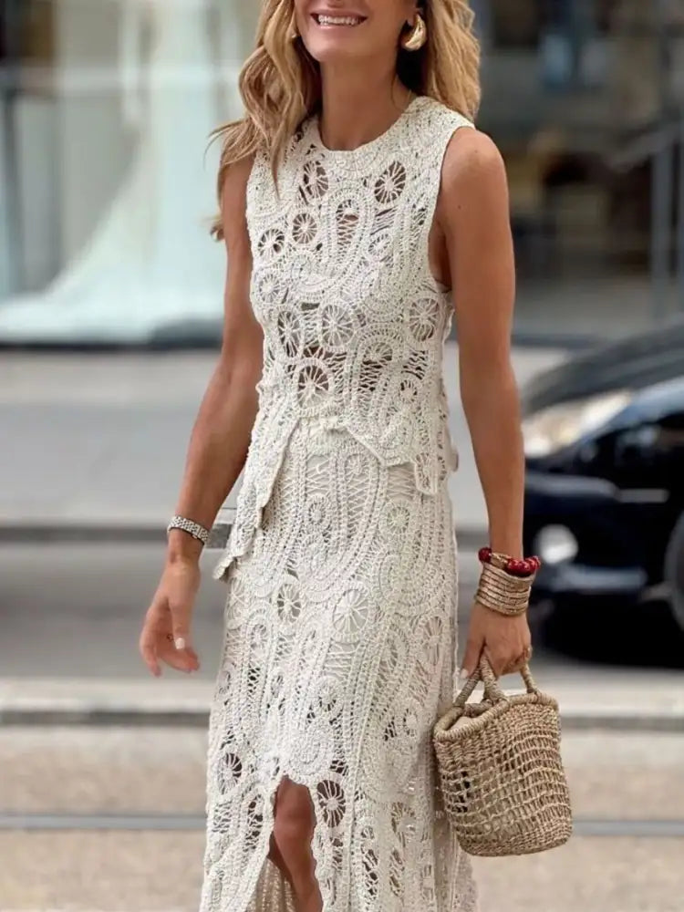 Crochet Sleeveless Tank and Skirt Set