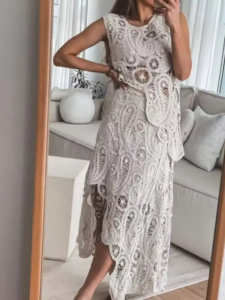 Crochet Sleeveless Tank and Skirt Set