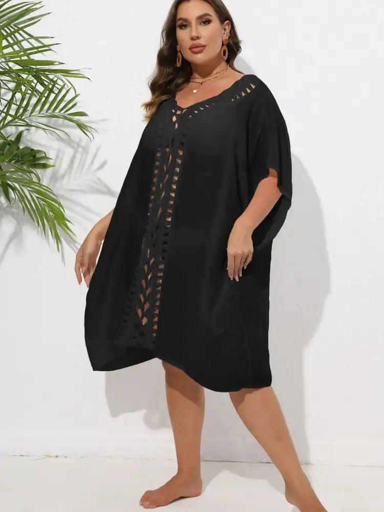Crochet Trim V-Neck Beach Cover Up Dress
