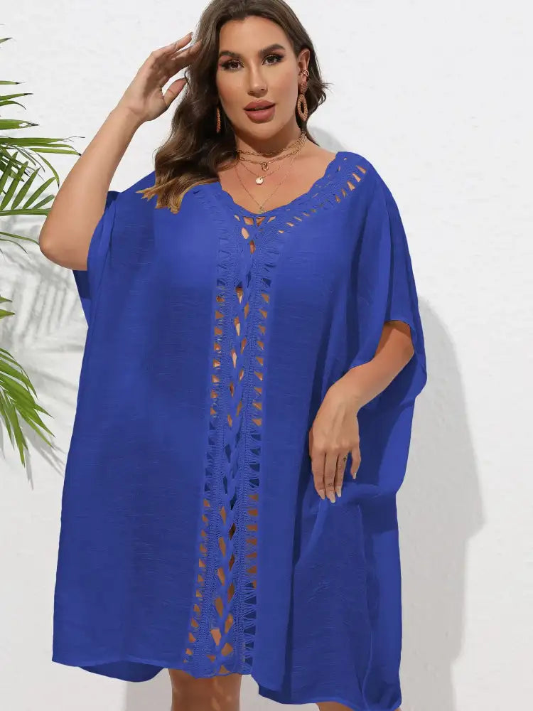 Crochet Trim V-Neck Beach Cover Up Dress